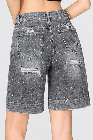 KATCH ME Punk Mid-Rise Loose Straight Ripped Denim Shorts